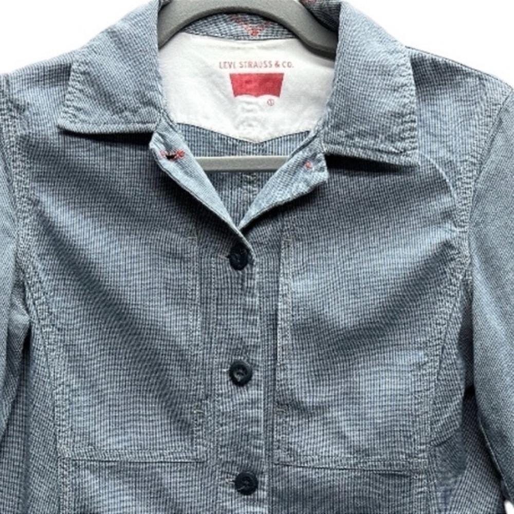 Levis Womens Pin Striped Cotton Jean Jacket Fitted Button Front Pockets Y2K Sz S
